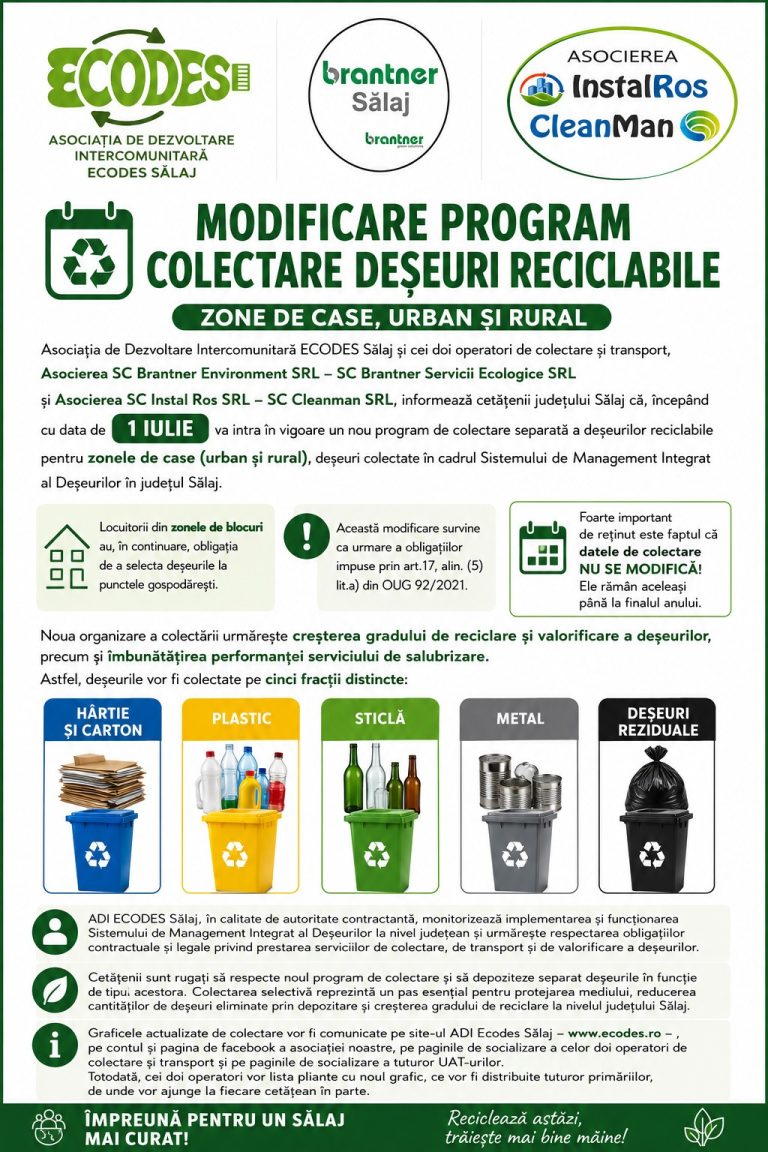 Modificare program colectare deșeuri reciclabile